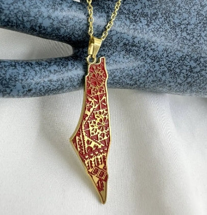 Collier doré carte de la Palestine avec Motifs Traditionnels