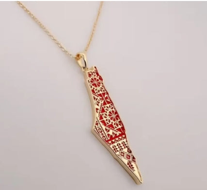 Collier doré carte de la Palestine avec Motifs Traditionnels
