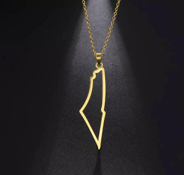 Collier carte Palestine géométrique grand pendentif