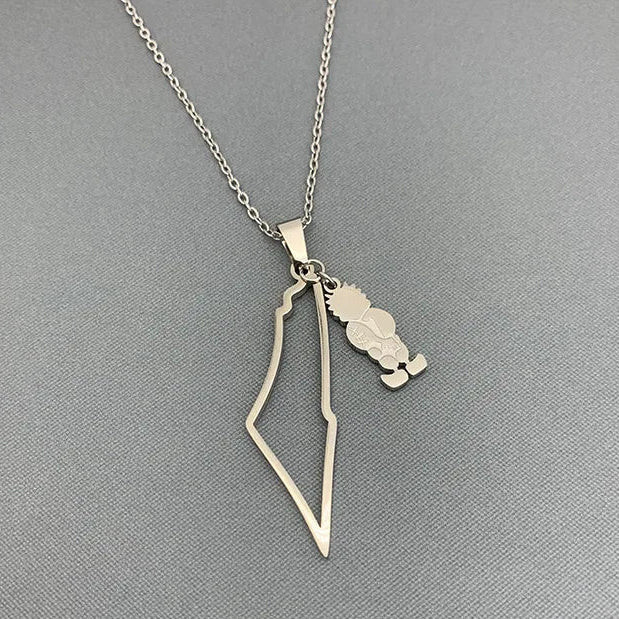 Collier carte de la Palestine avec pendentif Handala