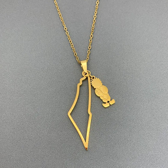 Collier carte de la Palestine avec pendentif Handala