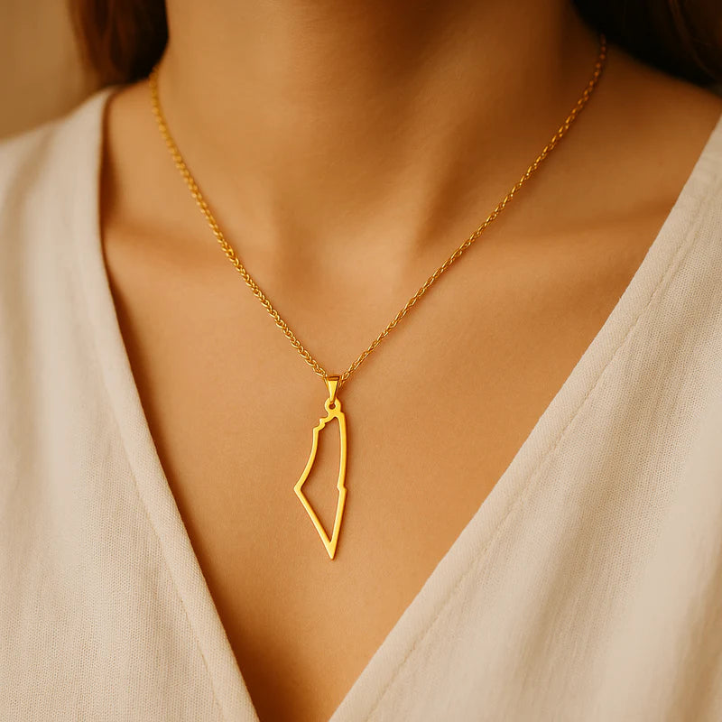 Collier carte Palestine géométrique grand pendentif