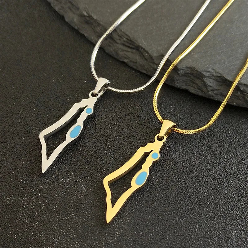 Collier carte Palestine details émail bleu
