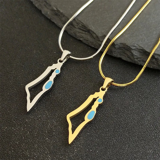 Collier carte Palestine details émail bleu