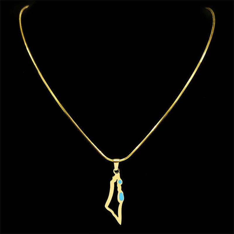 Collier carte Palestine details émail bleu