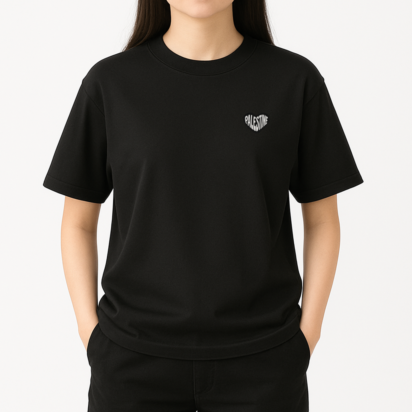 T-shirt oversize Brodé Cœur Noir & Blanc Palestine – Prévente