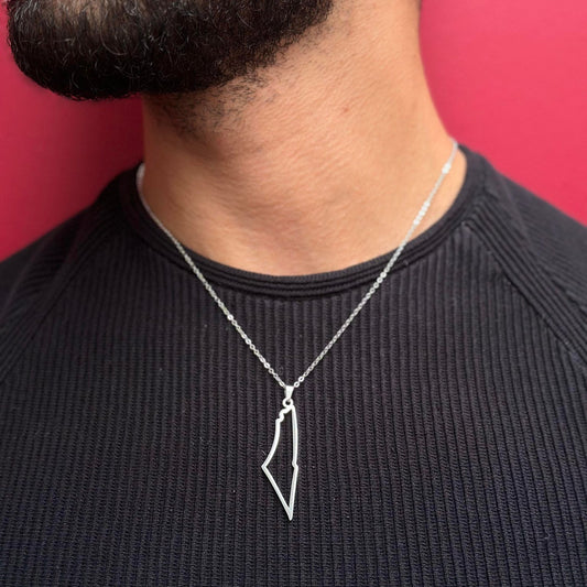 Collier carte Palestine géométrique petit pendentif