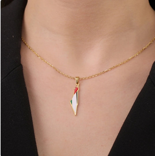 Collier carte avec drapeau aux couleurs de la Palestine