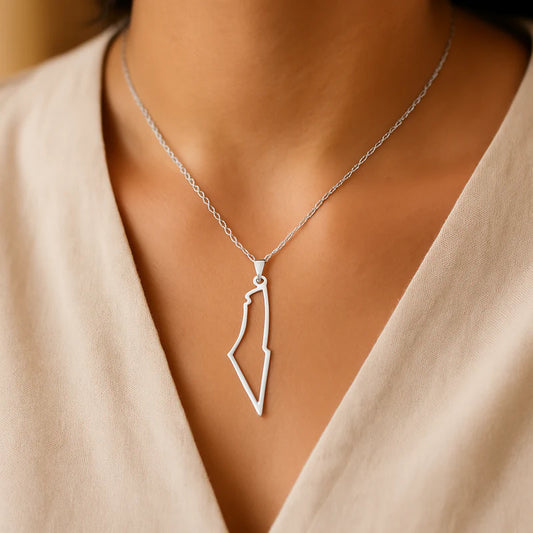 Collier carte Palestine géométrique grand pendentif