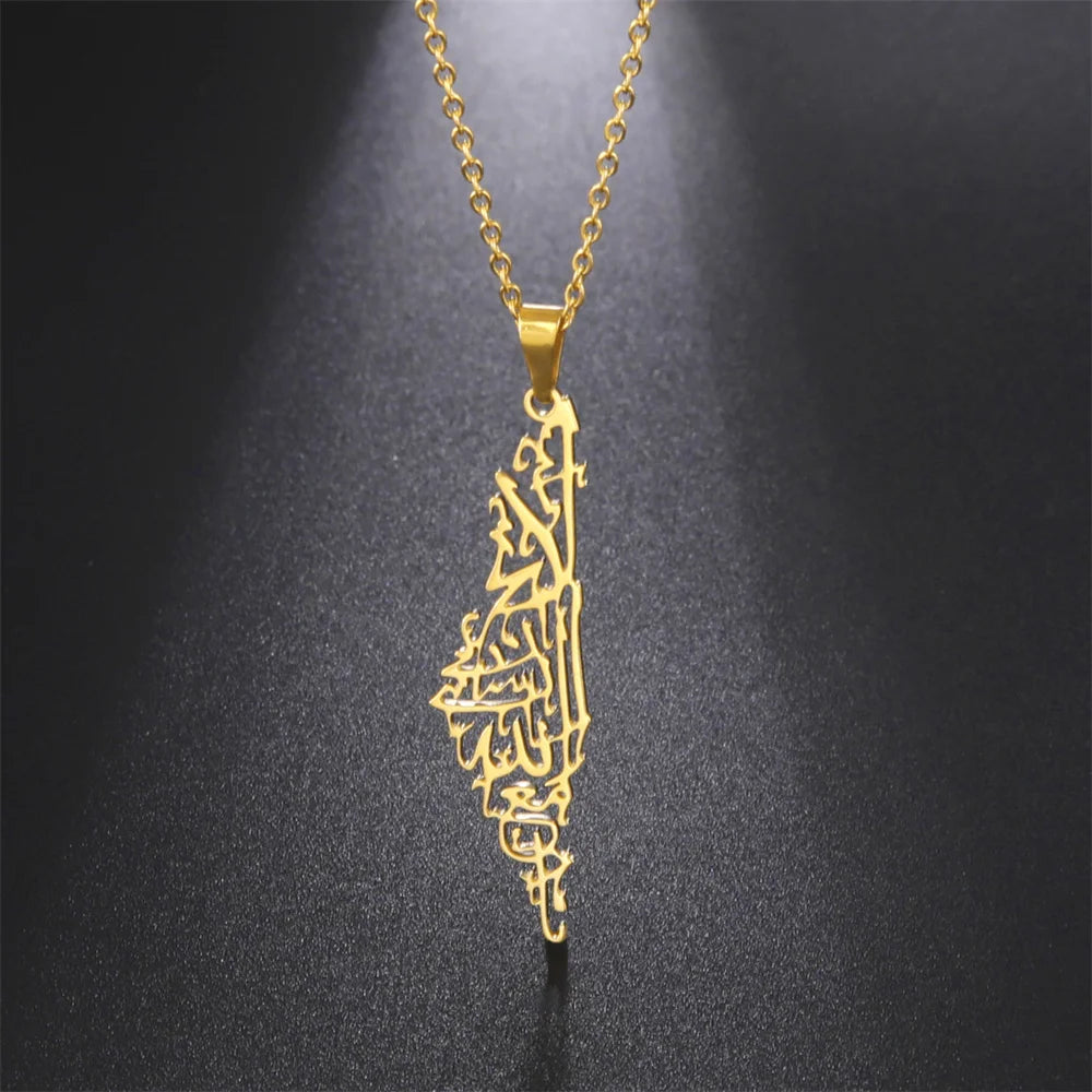 Collier carte Palestine "Ne sois pas triste, Dieu est avec nous"