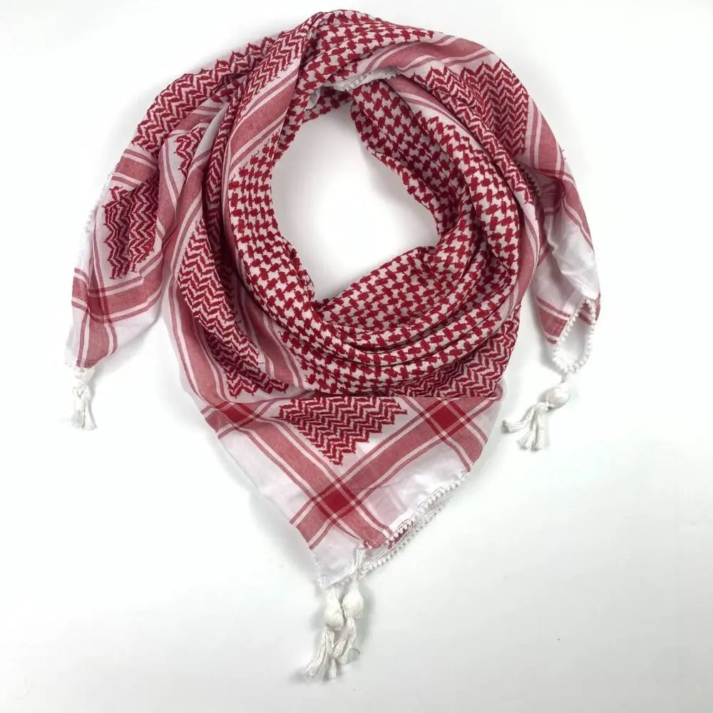 Keffieyh Palestinien mixte rouge et blanche : Tissage artisanal et motifs intemporels
