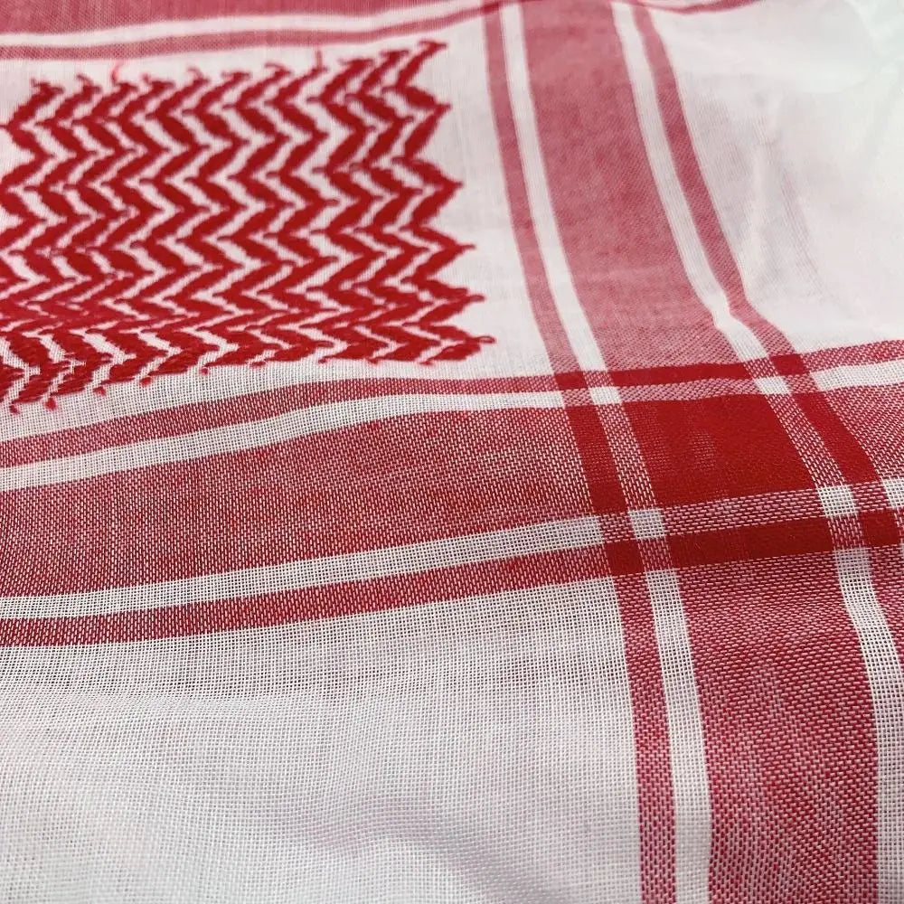 Keffieyh Palestinien mixte rouge et blanche : Tissage artisanal et motifs intemporels