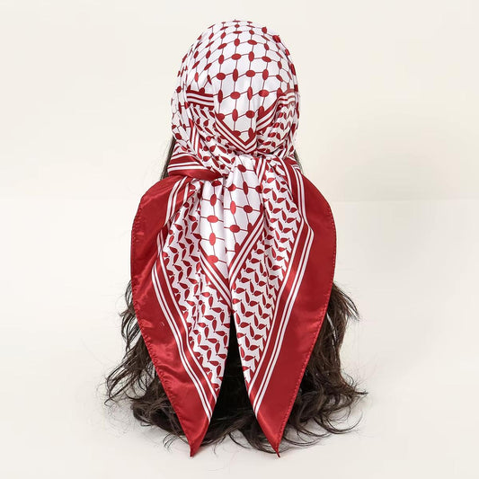 Foulard keffieh palestinien rouge et blanc en satin