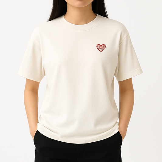 T-shirt oversize Brodé Cœur Rouge & Blanc Palestine – Prévente