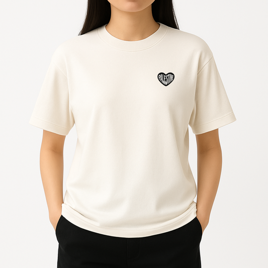 T-shirt oversize Brodé Cœur Noir & Blanc Palestine – Prévente